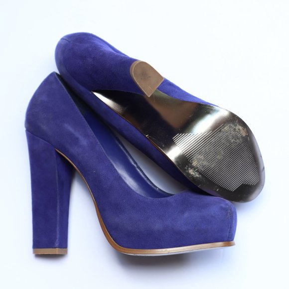 Indigo Suede Steve Madden Chunky Heels - Picture 2 of 3
